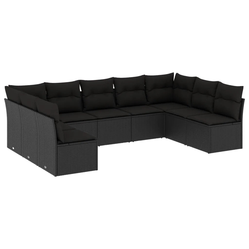 Set Divani da Giardino 9 pz con Cuscini Nero in Polyrattan 3218065