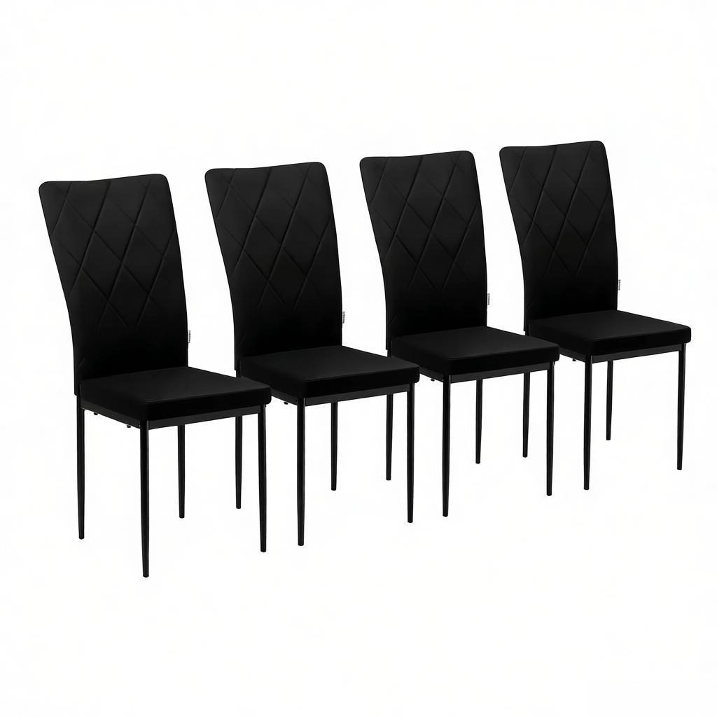 SEDIA Imbottita in Velluto Nero Set da 4 pezzi 42 x 94,5 x 59 cm