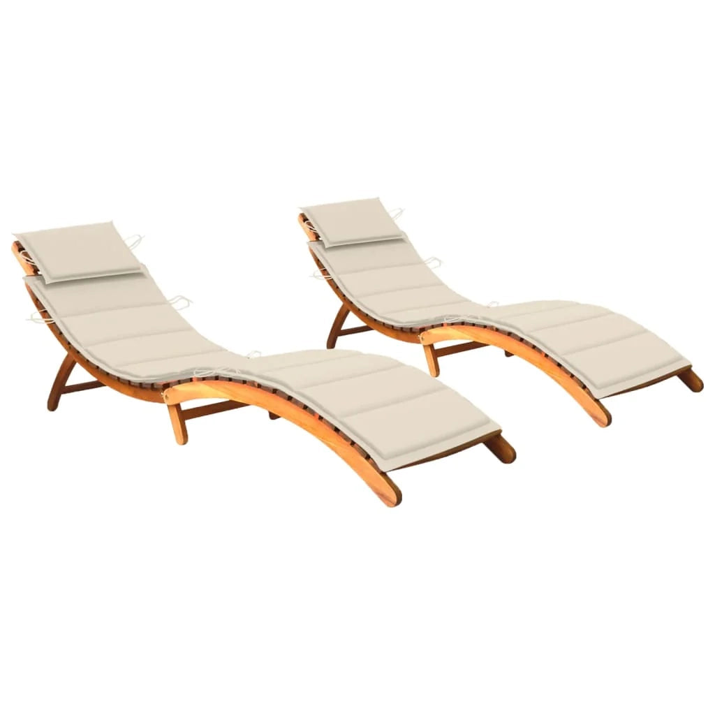 Set di 2 sdraio sedia a sdraio prendisole lettino da giardino terrazza mobile da esterno con cuscini legno massello di acacia 02_0012044