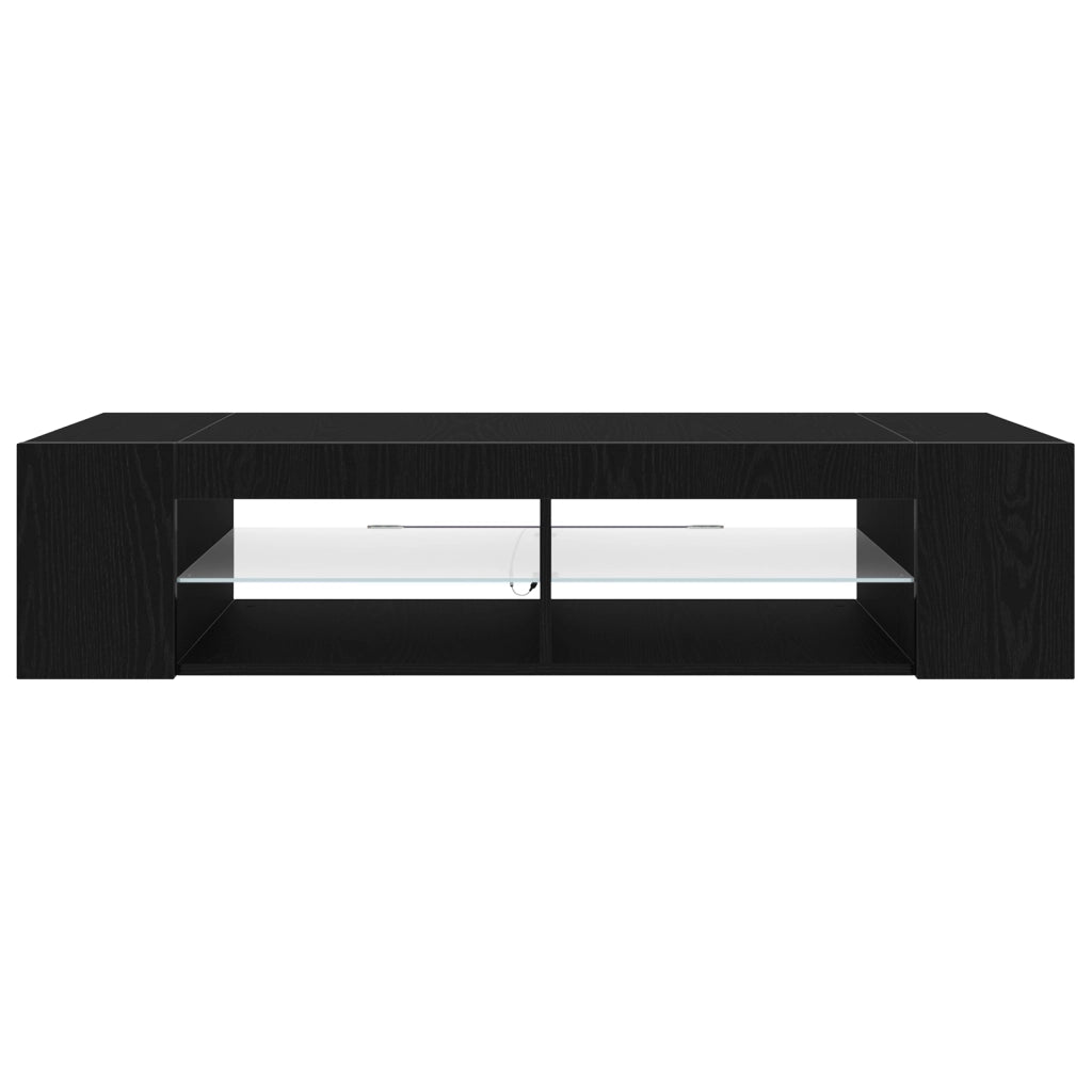 Mobile TV  con luci LED, Nero Rovere, 135x39x30cm, in legno ingegnerizzato
