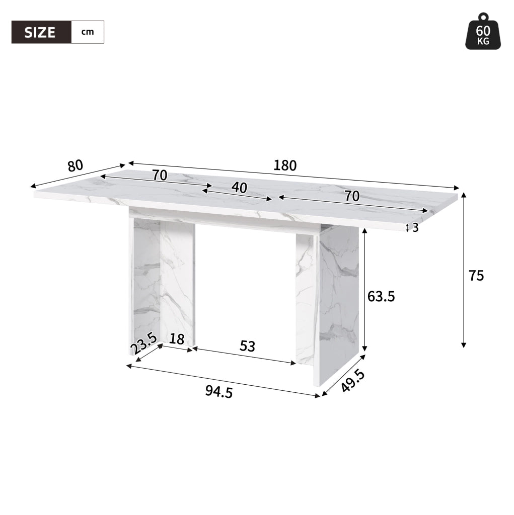 Tavolo da pranzo allungabile 140-180 cm; per 6-8 persone; MDF effetto marmo bianco
