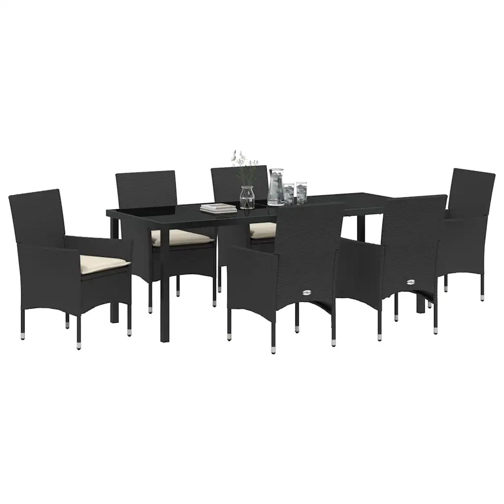 Set da Pranzo per Giardino con cuscino 7 pcs Nero polyrattan 3379770