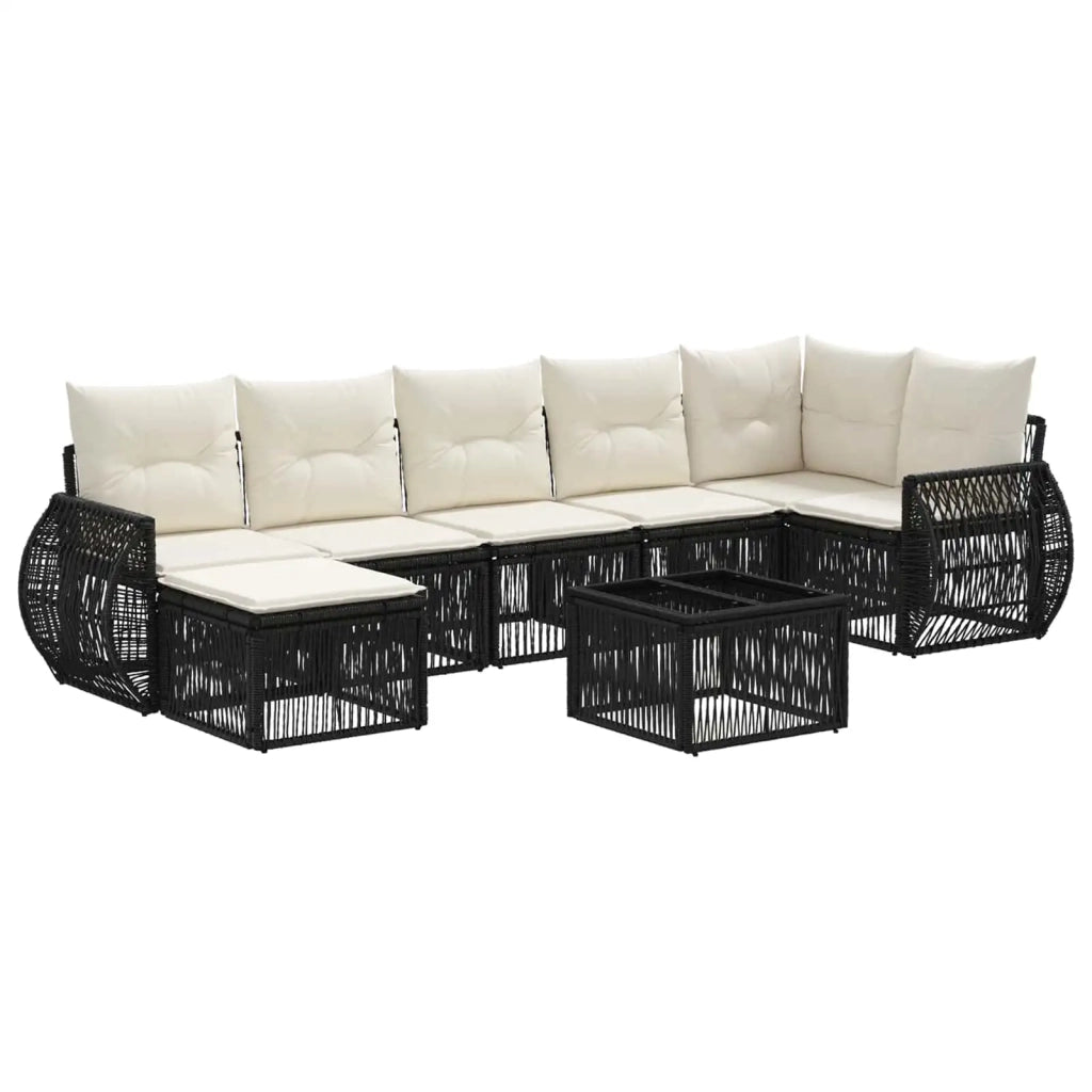 Set Divano da Giardino 8 pcs Nero e Bianco Crema polyrattan