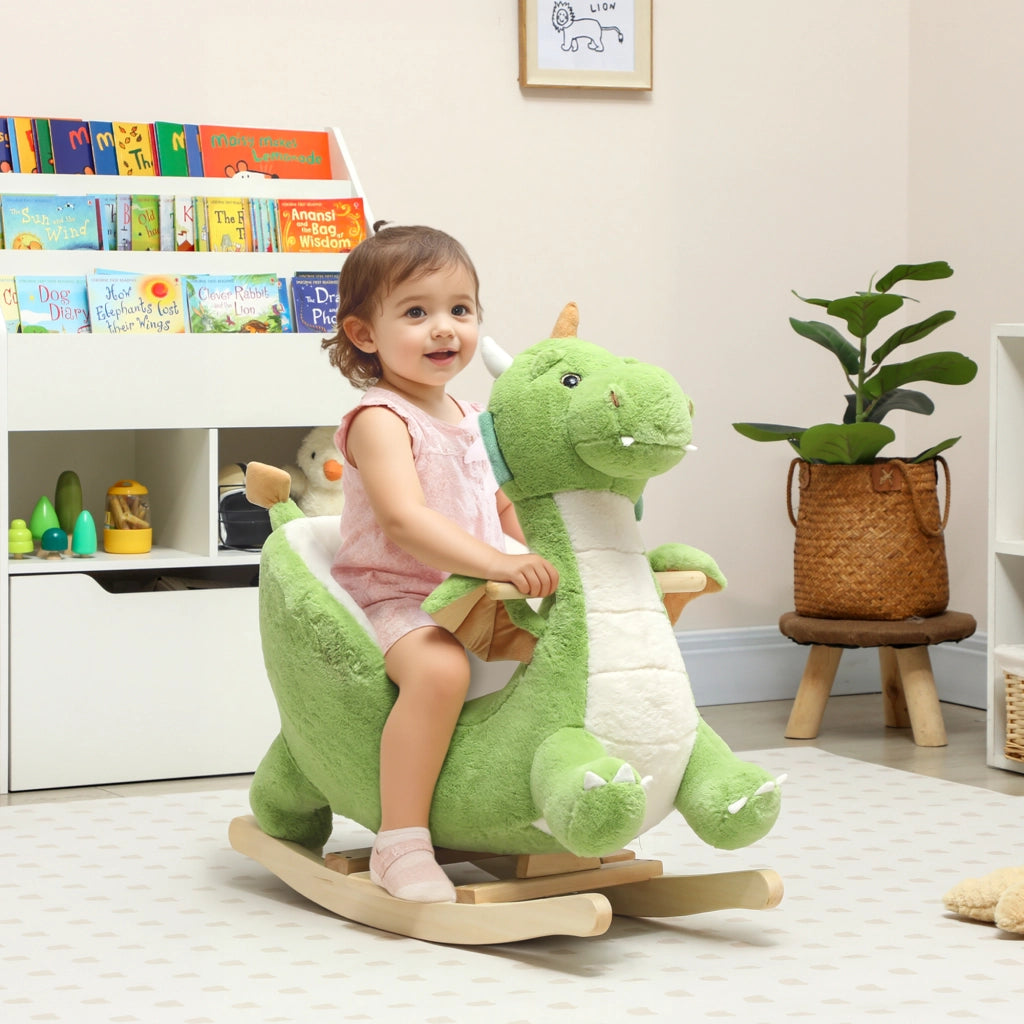 Cavallo a Dondolo per Bambini ¨C Minimal ¨C Verde con Base in Legno e Suono