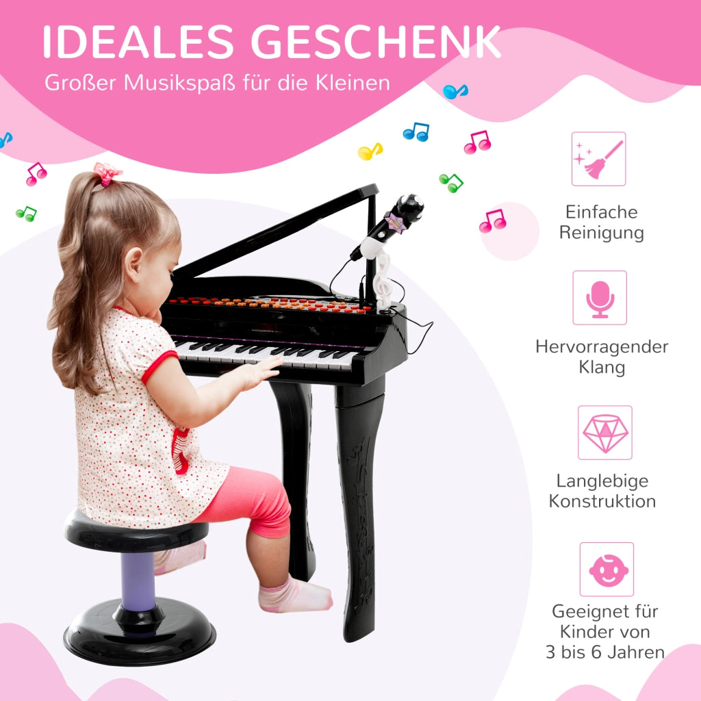 Tastiera Musicale per Bambini con 37 Tasti ¨C Xylo ¨C Con Sgabello, Microfono, LED e Registrazione, Nero
