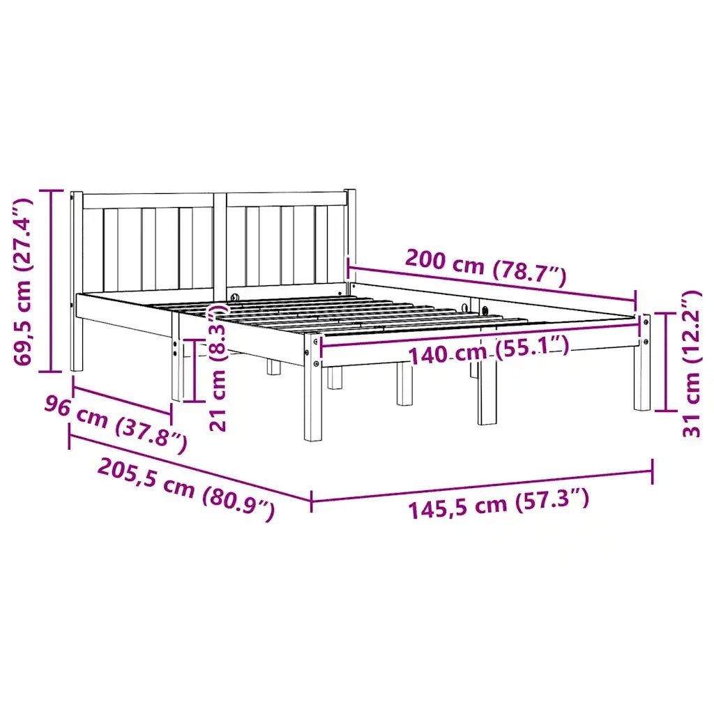 Giroletto senza Materasso-Struttura Letto Marrone Cera 140x200cm Massello Pino 758935