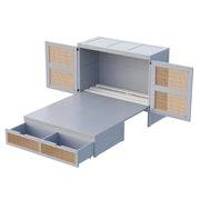 Letto a Scomparsa Letto Singolo 140x200 cm; Contenitore; Design Rattan e Grigio