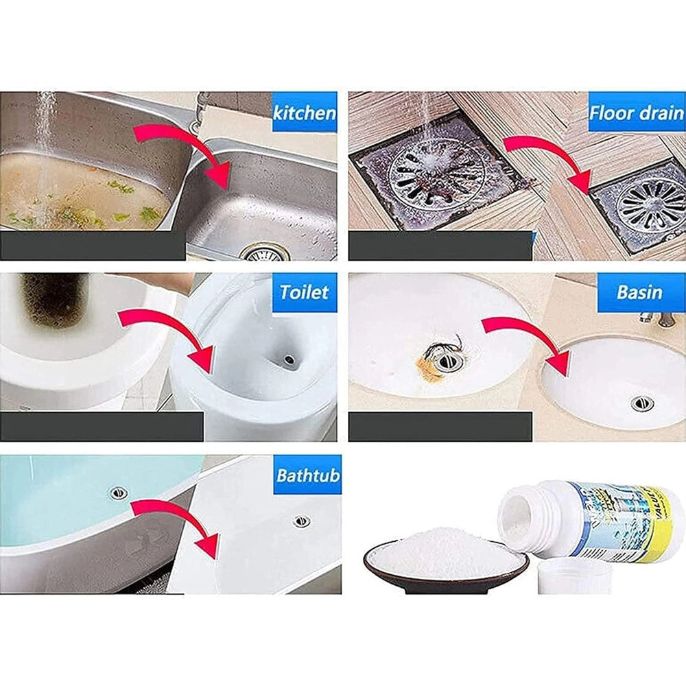 Trade Shop - Set Da 2pz Detergente Per Lavandini Scarichi Potente Polvere Per Pulizia Tubi Cucina Wc -