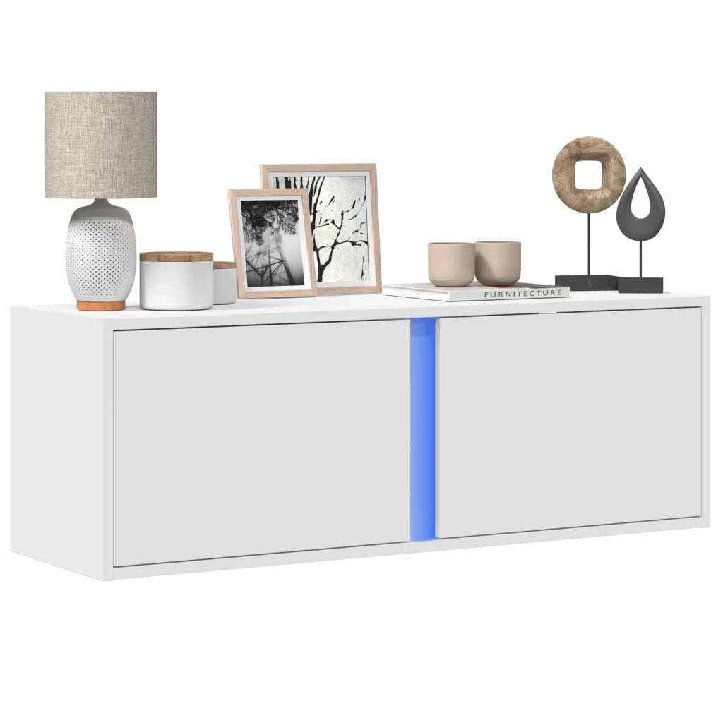 vidaXL Mobile TV a Parete con Luci LED Bianco 100x31x35 cm