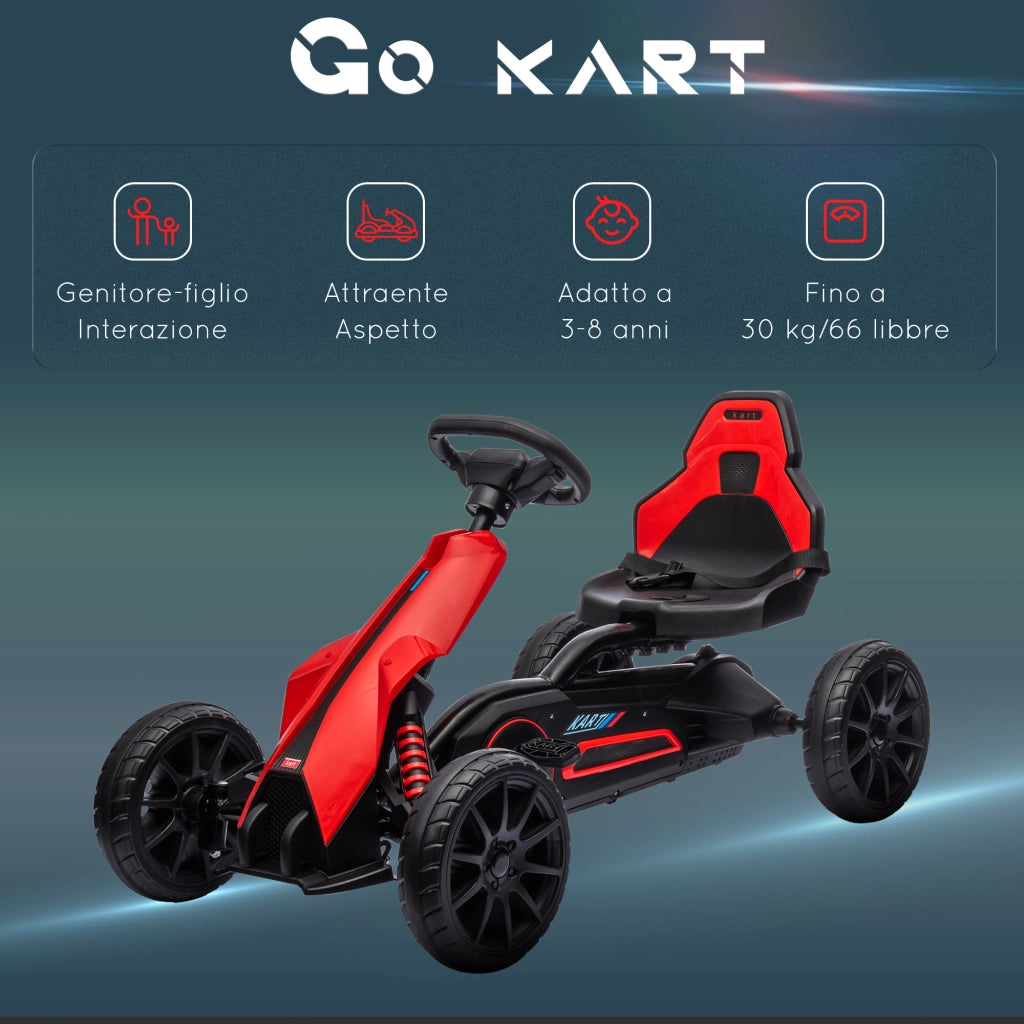 EasyComfort Go Kart a Pedali per Bambini 3-8 Anni con Sedile Regolabile e Ruote in EVA, 100x58x58.5 cm, Rosso Nero