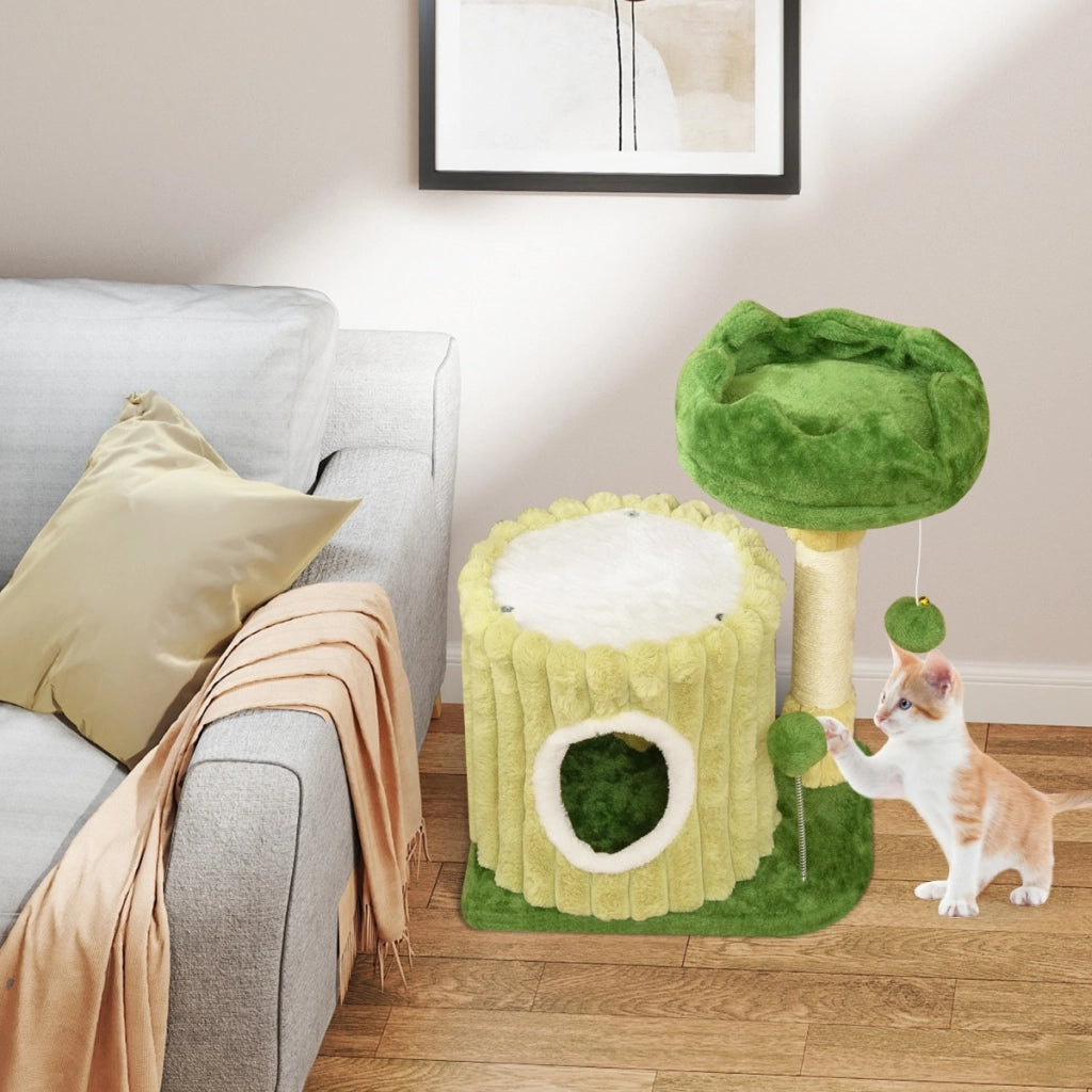 Albero per gatti con piattaforma imbottita e grande condo, Torre piccola moderna per gatti con pali in sisal-Alberi Tiragraffi