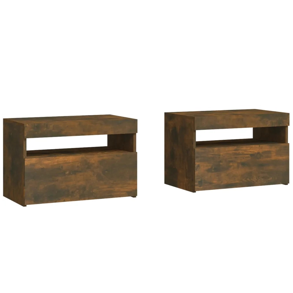 Comodini 2 pz con Luci LED Rovere Fumo 60x35x40 cm 3152827