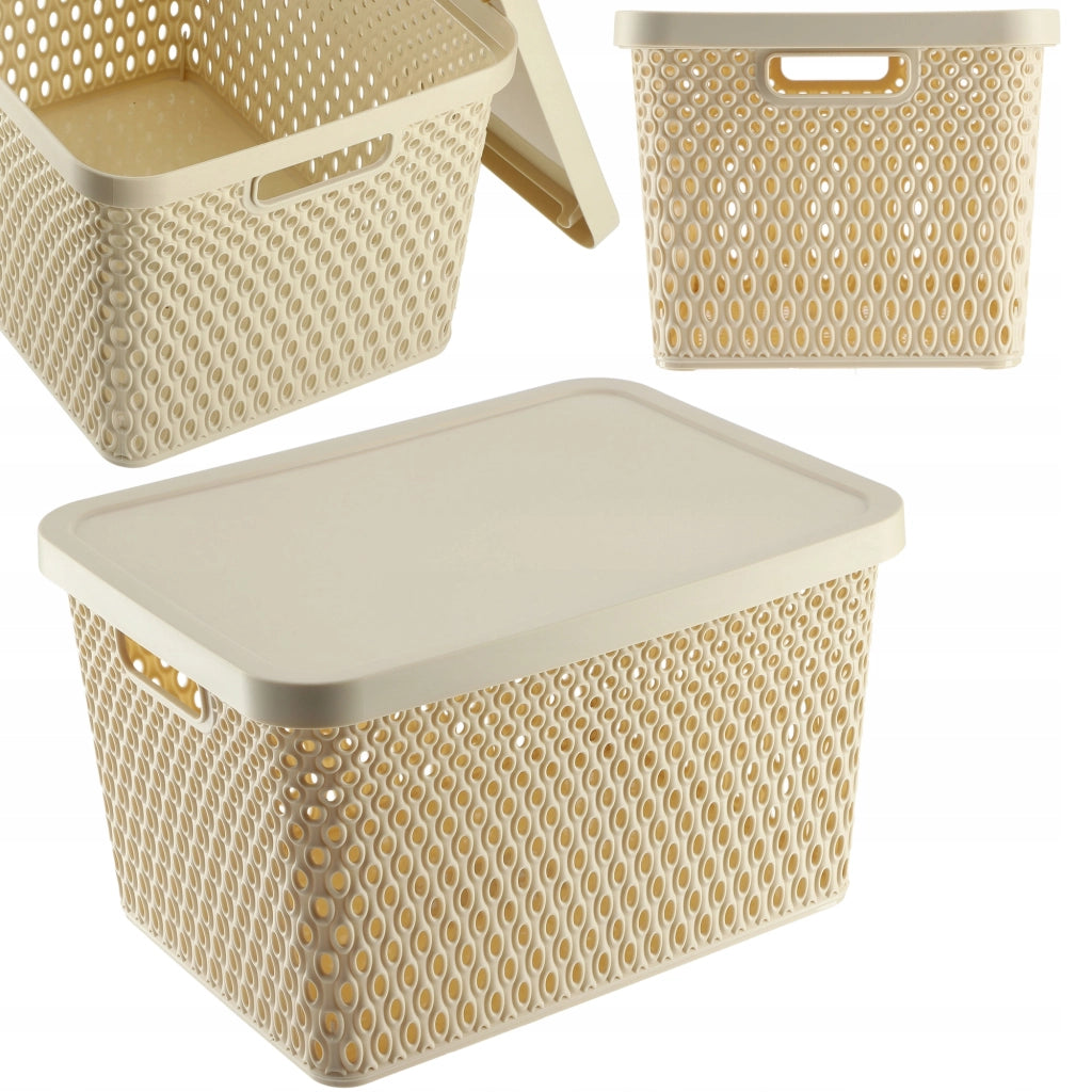 Cestino KADAX con coperchio, contenitore organizer, scatola portaoggetti da 18 litri, beige