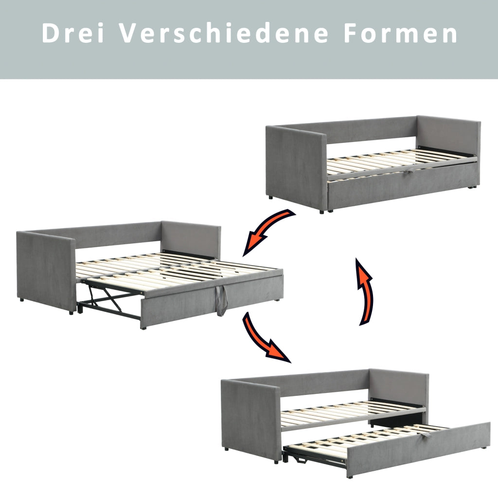 Letto divano estraibile 90 × 200 cm et 180 × 200 cm con rete, 2 posti, senza materasso, grigio
