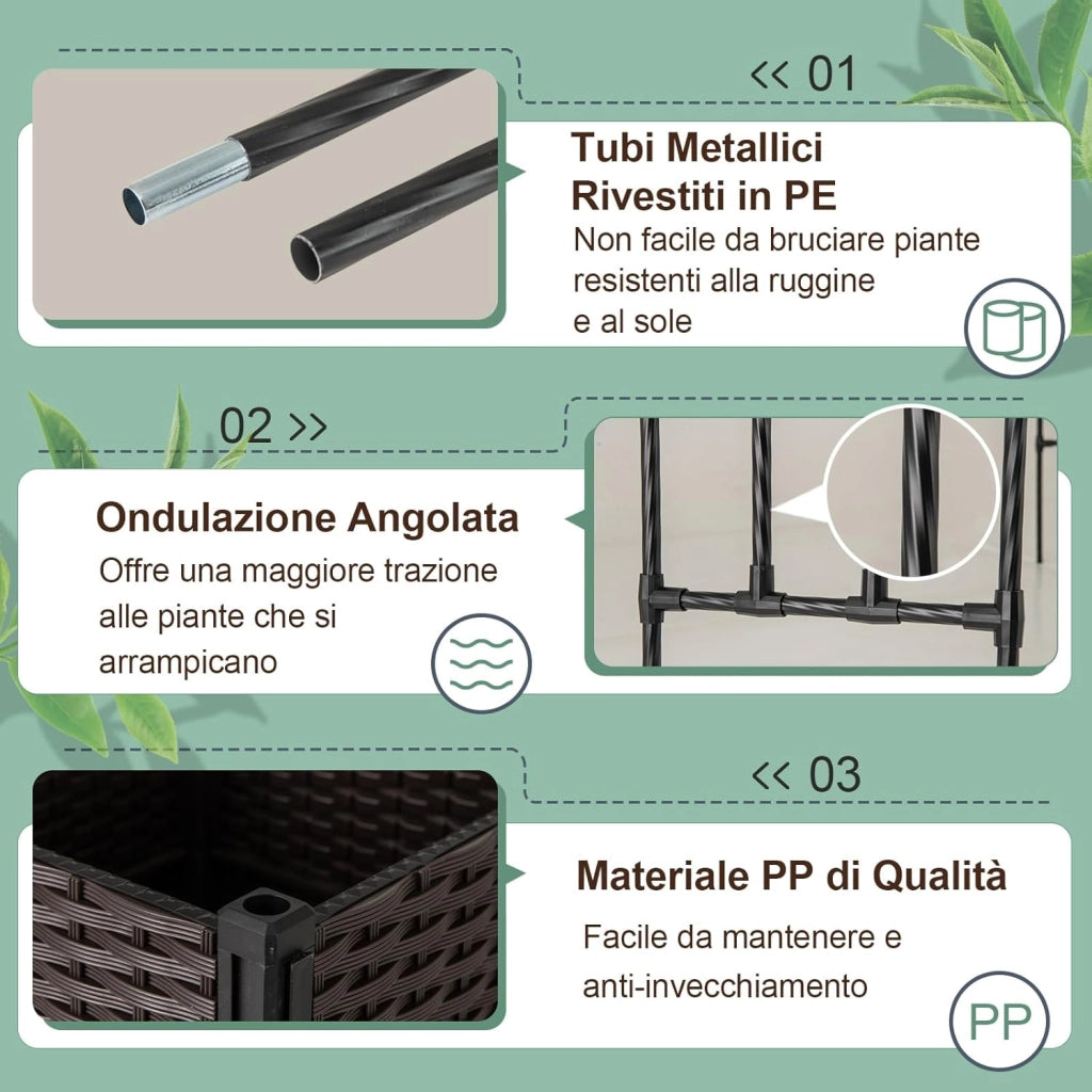 Arco da Giardino, Pergolato per Piante Rampicanti con 2 Fioriere, Sistema di Autoirrigazione, Fori di Drenaggio e Ruote Bloccabili, Decorazione per Matrimoni
