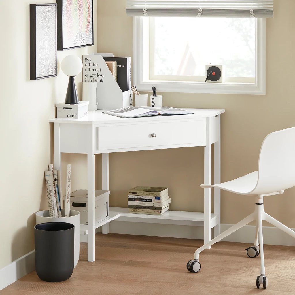 Tavolo angolare,Tavolo Consolle, con cassetto, bianco,triangolo,FWT31-W