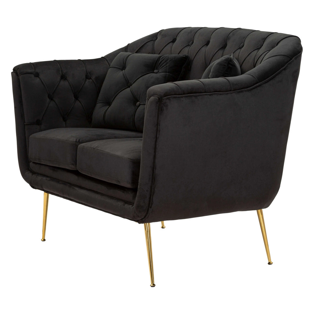 Diskit, Divano Fisso 2 Posti Effetto Velluto Trapuntato, 130x83x91h cm Nero