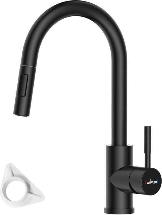 Kraan da alta pressione per cucina, 360° rotativa, con tubo flexibile da 20 pollici, miscelatore a singola manopola per cucina | Nero