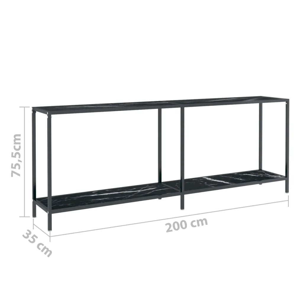 Tavolo Consolle Nero 200x35x75,5 cm in Vetro Temperato 331709