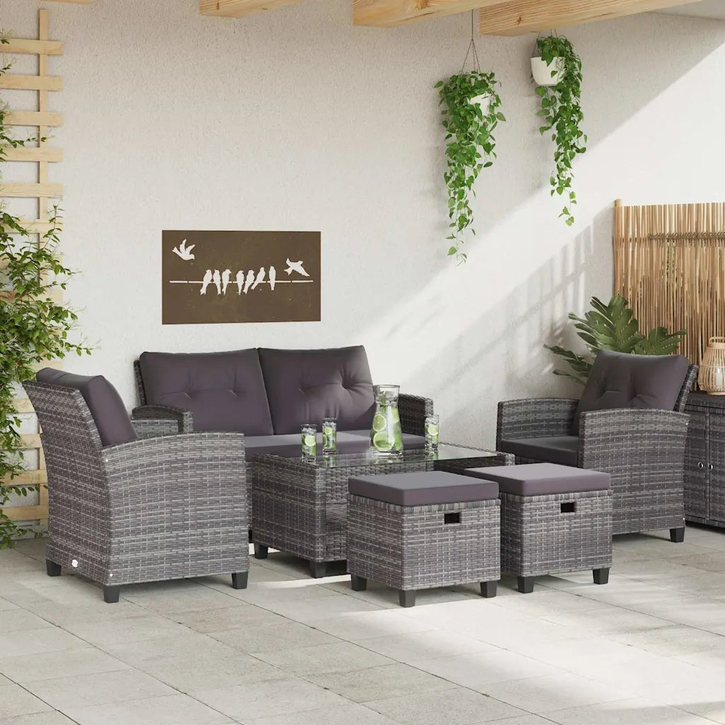 Set Divani da Giardino 6 pz con Cuscini Polyrattan Grigio Scuro cod mxl 64945