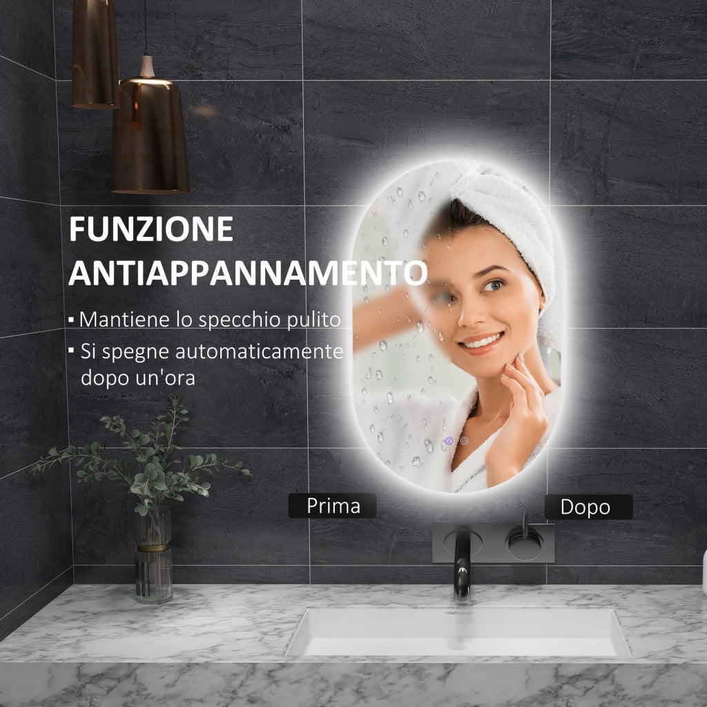 Specchio Bagno LED Antiappannamento con Luminosit¨¤ Regolabile, in Vetro e Alluminio, 81x51x4.5 cm