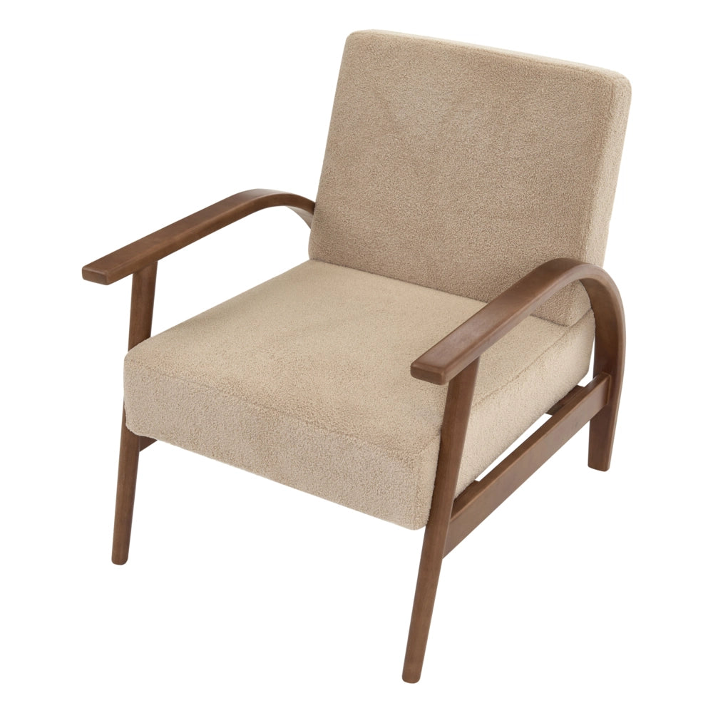 Poltrona classica retrò in tessuto con braccioli e cuscino Gambe in legno di gomma beige sabbia Retro Classico Soggiorno Tradizionale