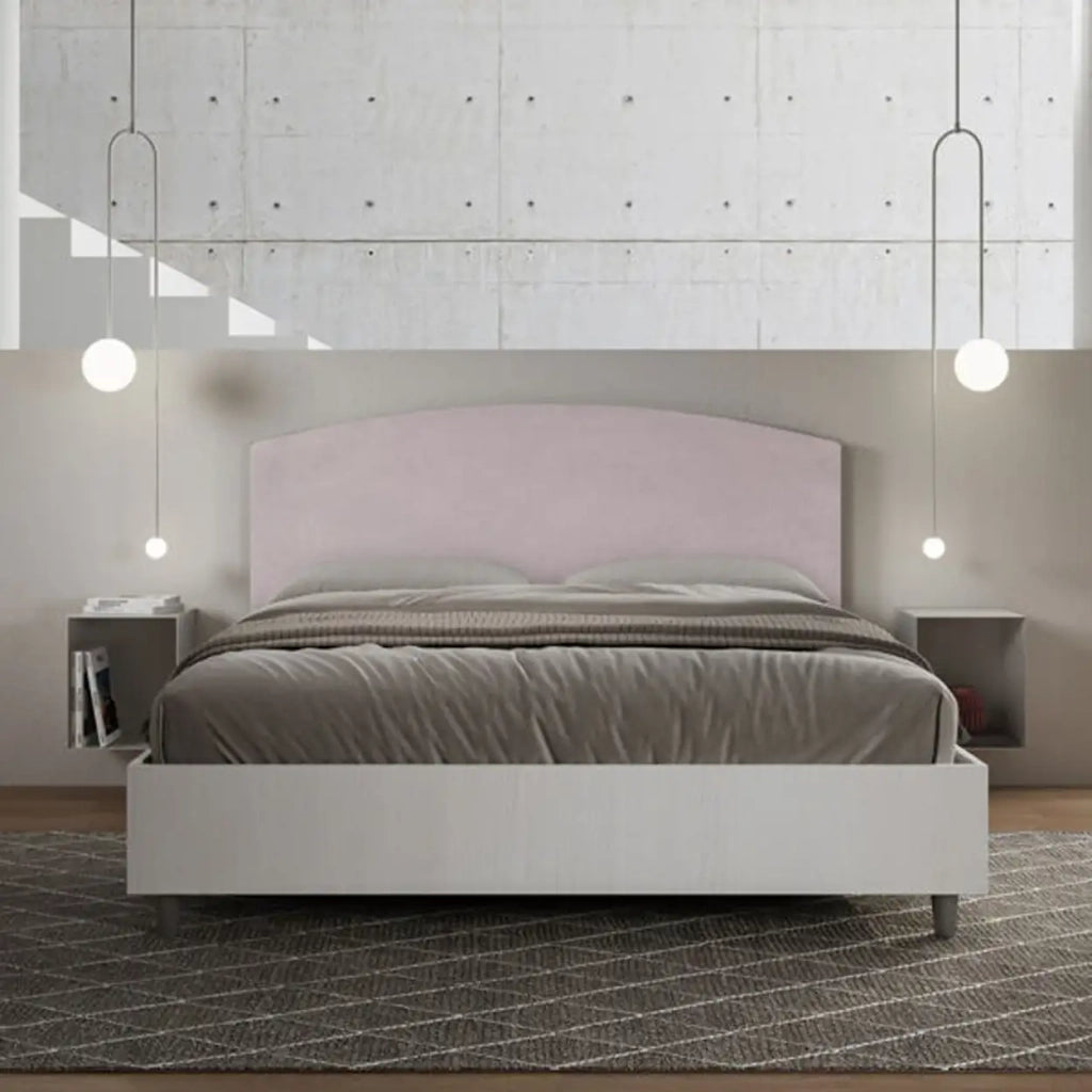 Letto matrimoniale con rete 160x200 bianco frassino testata microfibra glicine Antilia