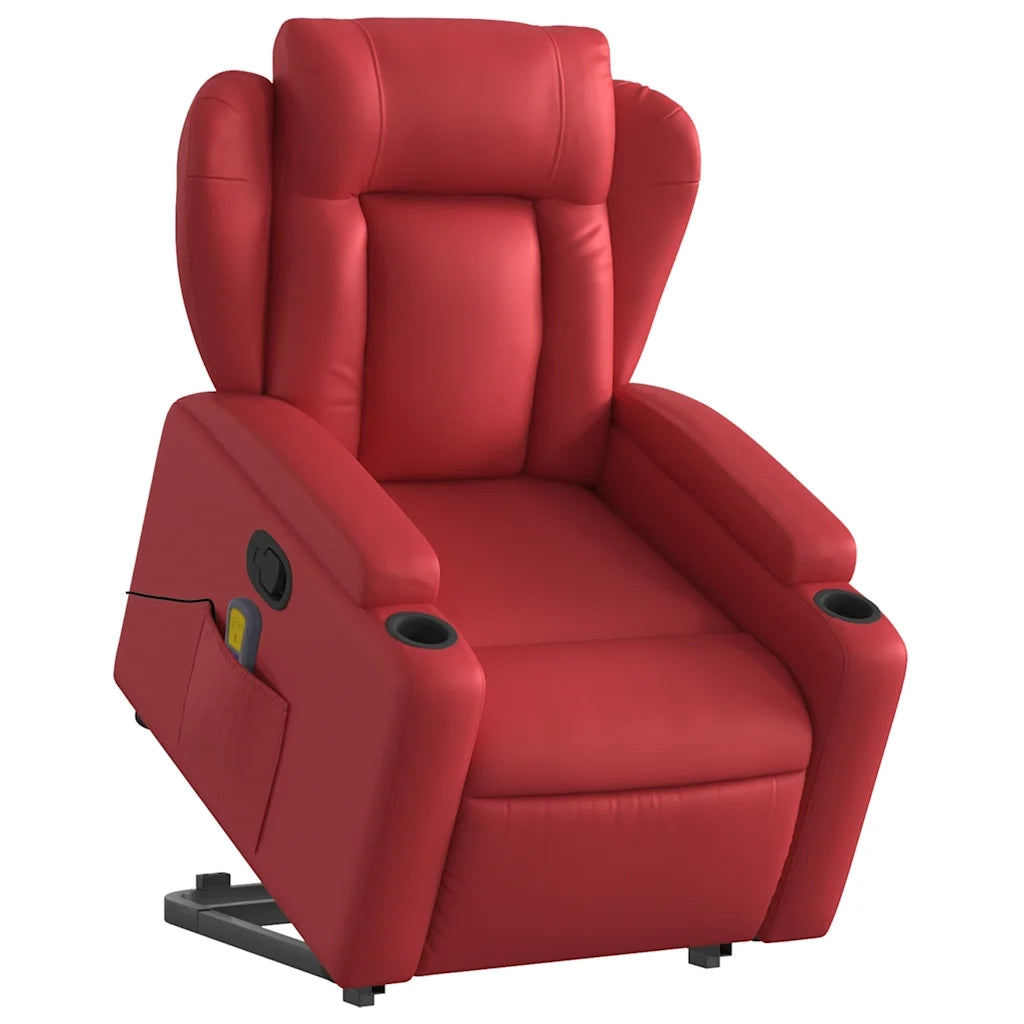 Poltrona Alzapersona Reclinabile Massaggio Rosso in Similpelle 3204556