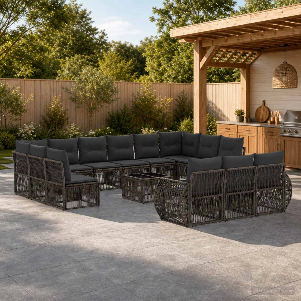 Set Divano da Giardino 14 pz Grigio e Grigio Scuro polyrattan 3435572