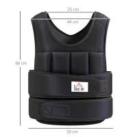 Gilet zavorrato regolabile da 10 kg, con pesi rimovibili, in tessuto Oxford, Nero