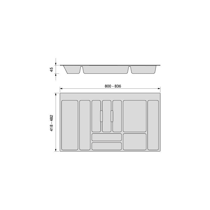 Portaposate universale per posate Optima, modulo 600 mm, Tecnoplastica, Grigia