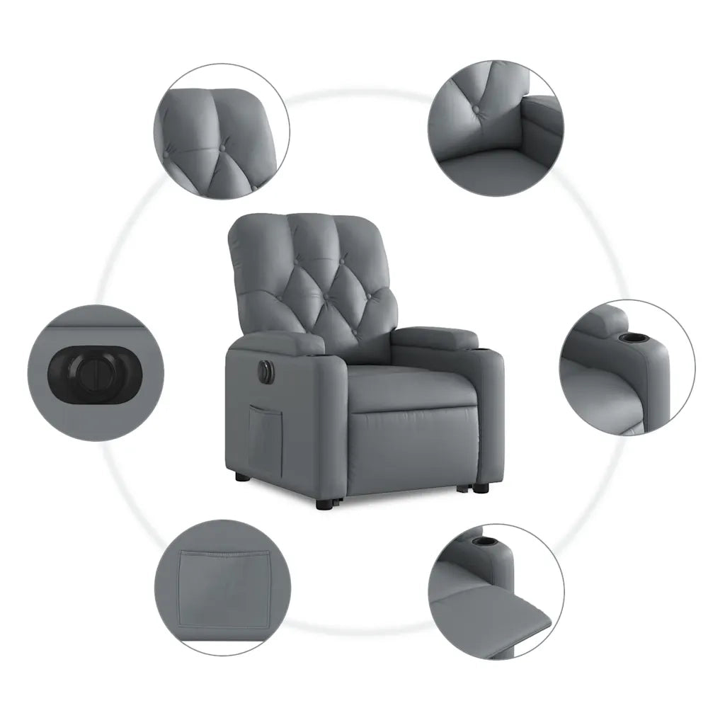 Poltrona Alzapersona Reclinabile Grigio in Similpelle 3204789