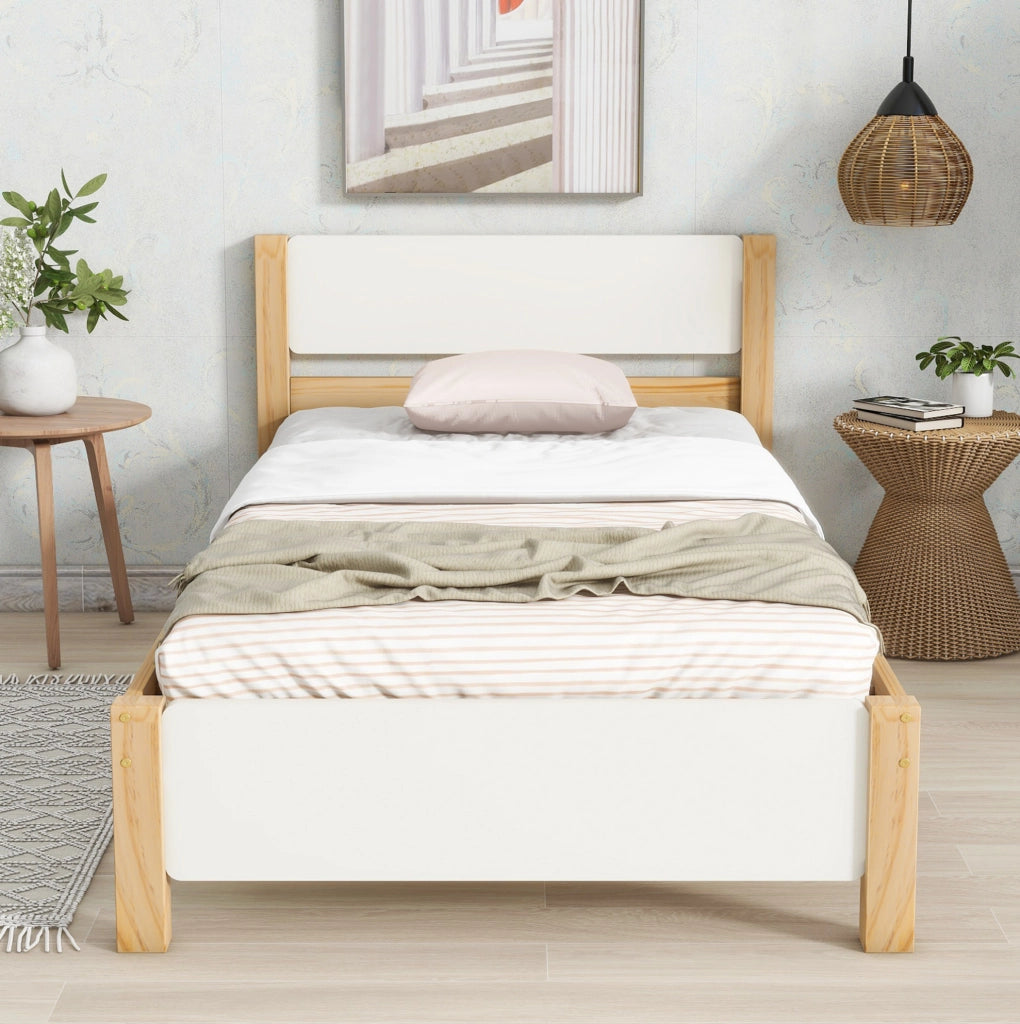 Letto singolo 90x200 cm in pino e MDF bianco/naturale