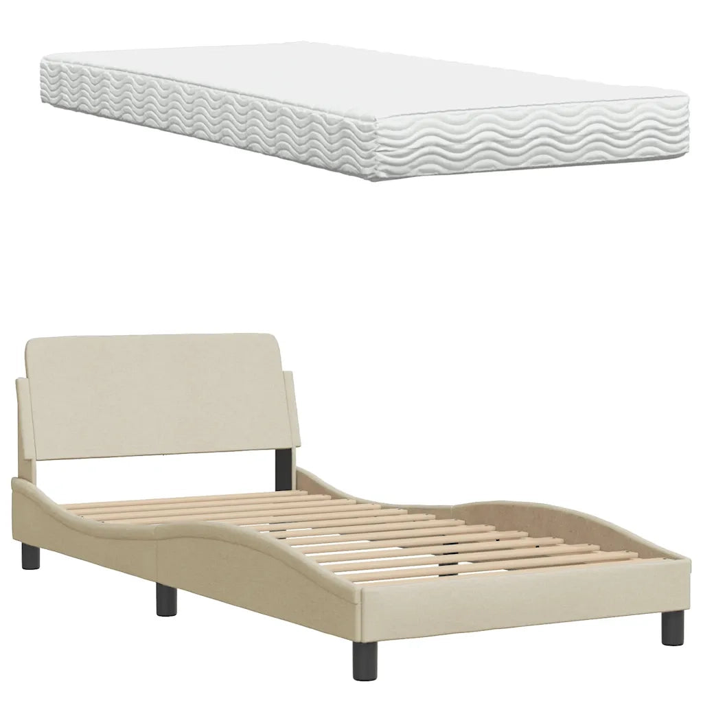 Letto con Materasso Crema 100x200 cm in Tessuto 3310725