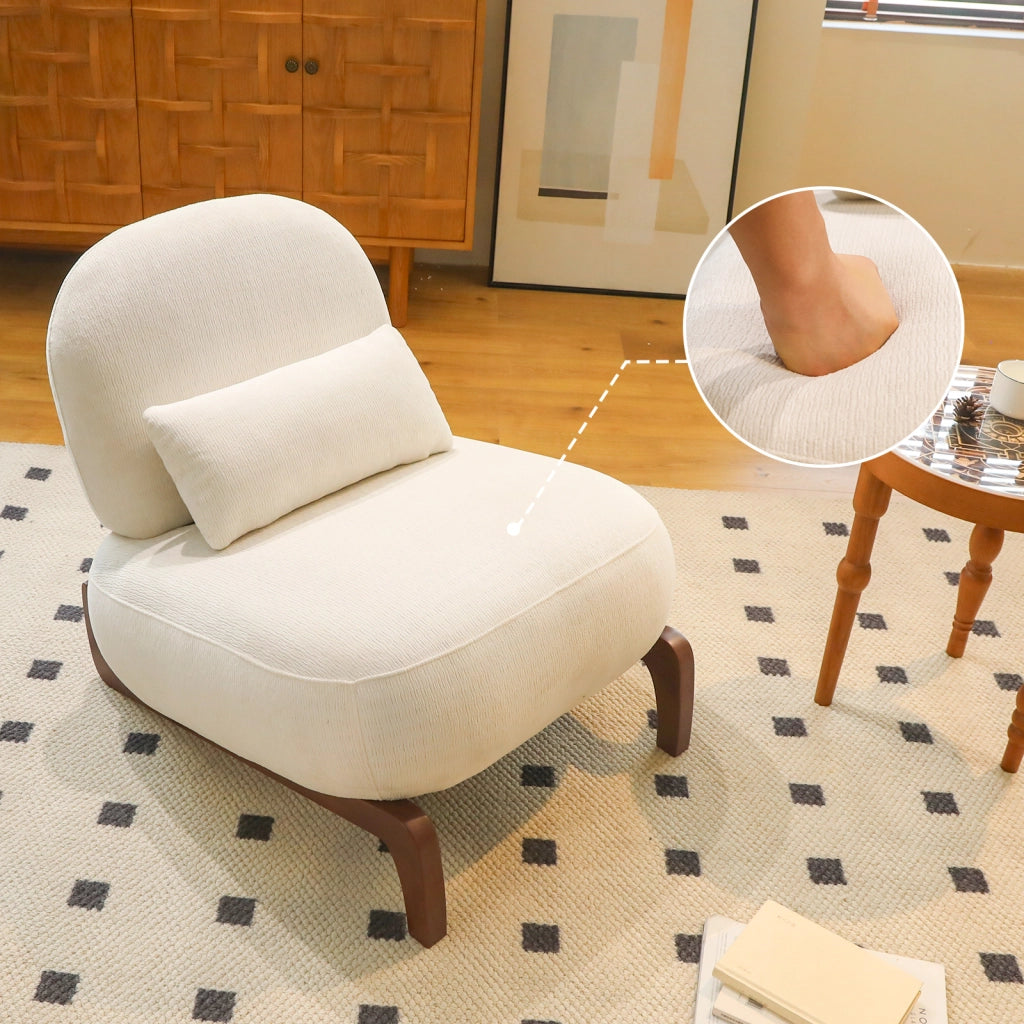 Poltrona Velluto Soggiorno ¨C MINIMAL ¨C Braccioli Assenti, Cuscino Morbido, Gambe in Legno