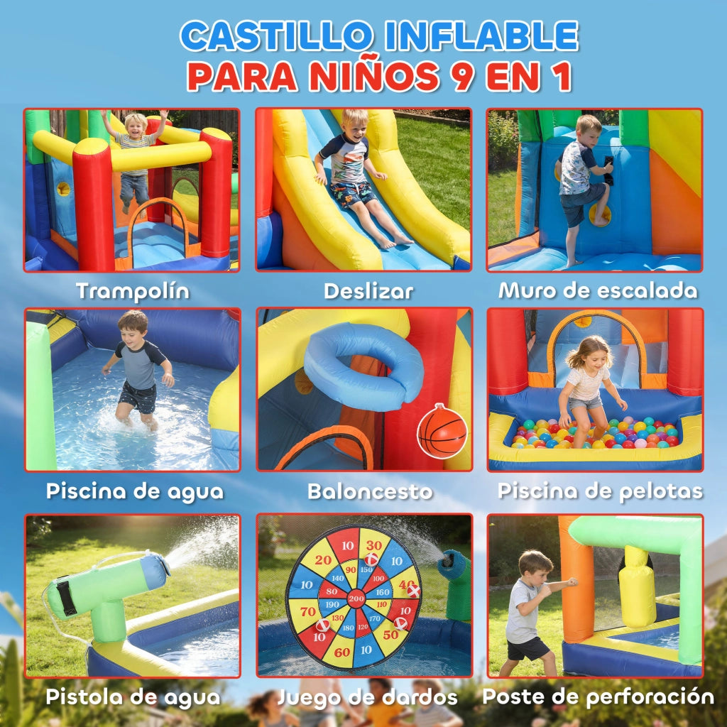 Castillo Inflable Acuatico 9 en 1 con Tobogan y Piscina ¨C zephmum ¨C 550W