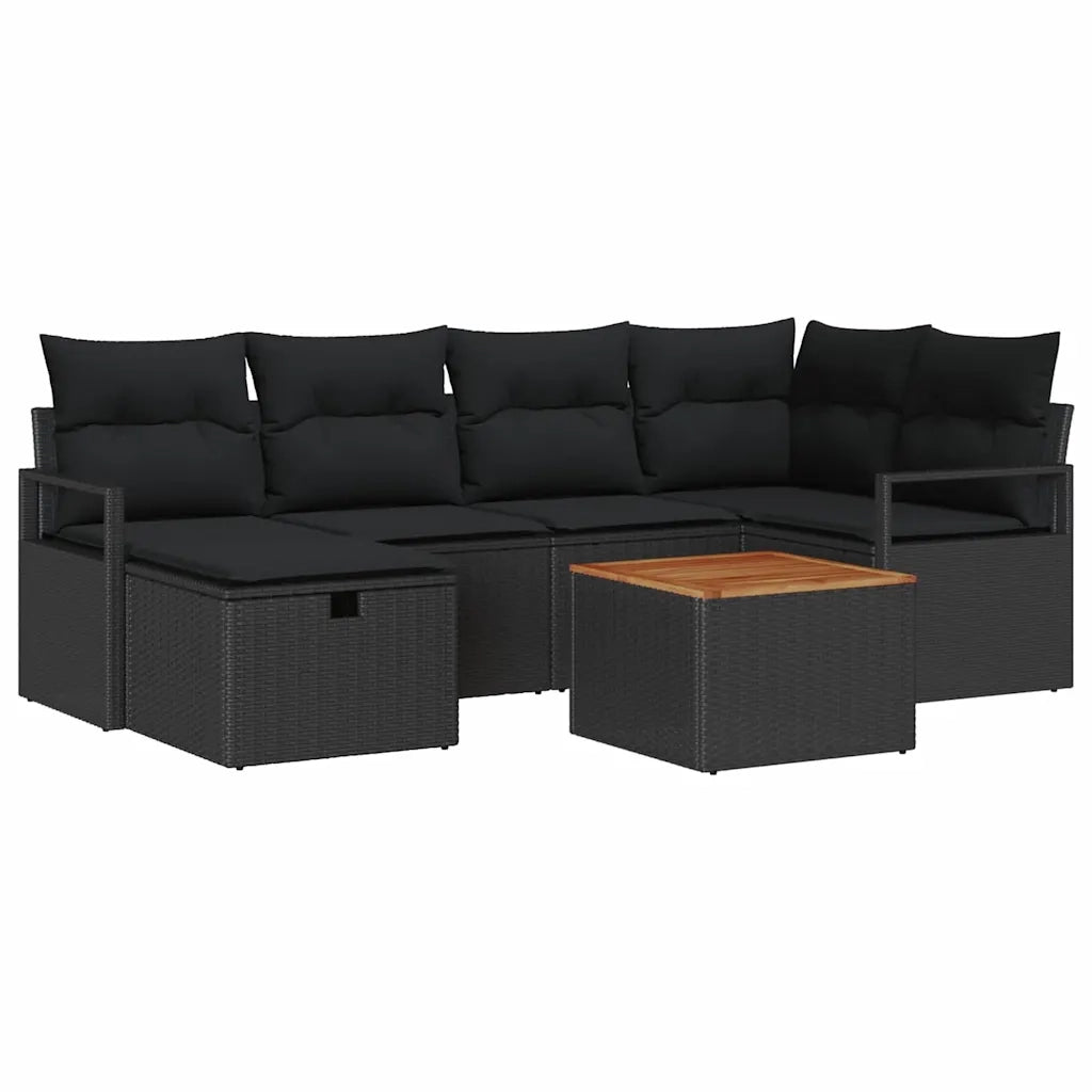 Set Divano da Giardino con cuscino 7 pcs Nero polyrattan