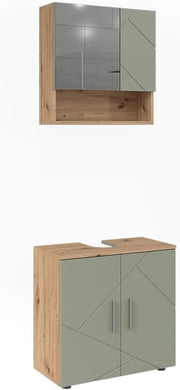 Set di mobili da bagno Irma, Verde salvia, 60 cm, composto da specchio da bagno e mobile sottolavabo
