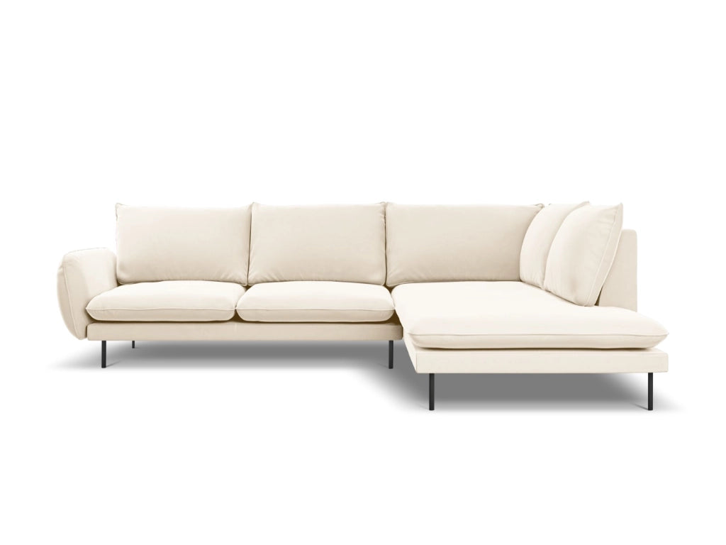 Cosmopolitan Design - Divano angolare destro "Vienna" 6 posti in velluto beige chiaro 
