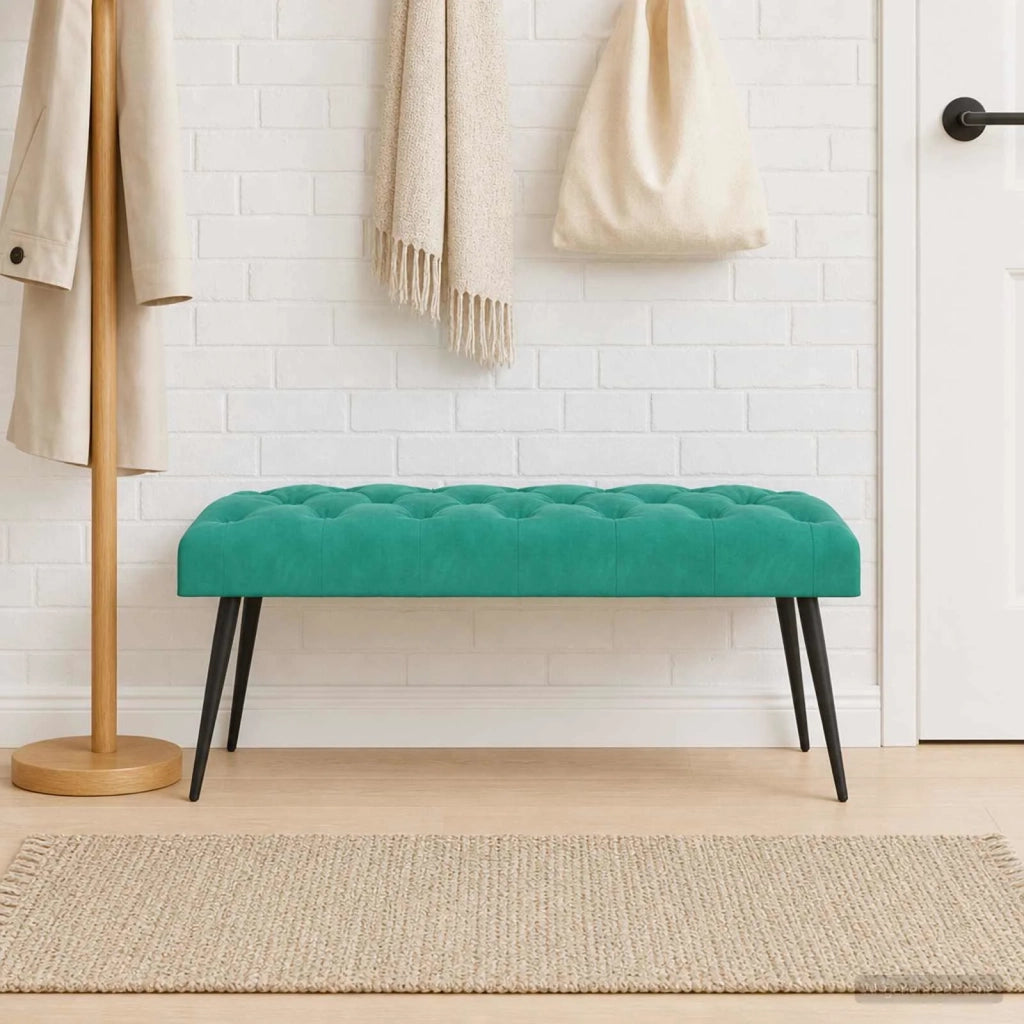 Panchina con bottoni imbottiti Turchese 110 x 40 x 46 cm 42038581