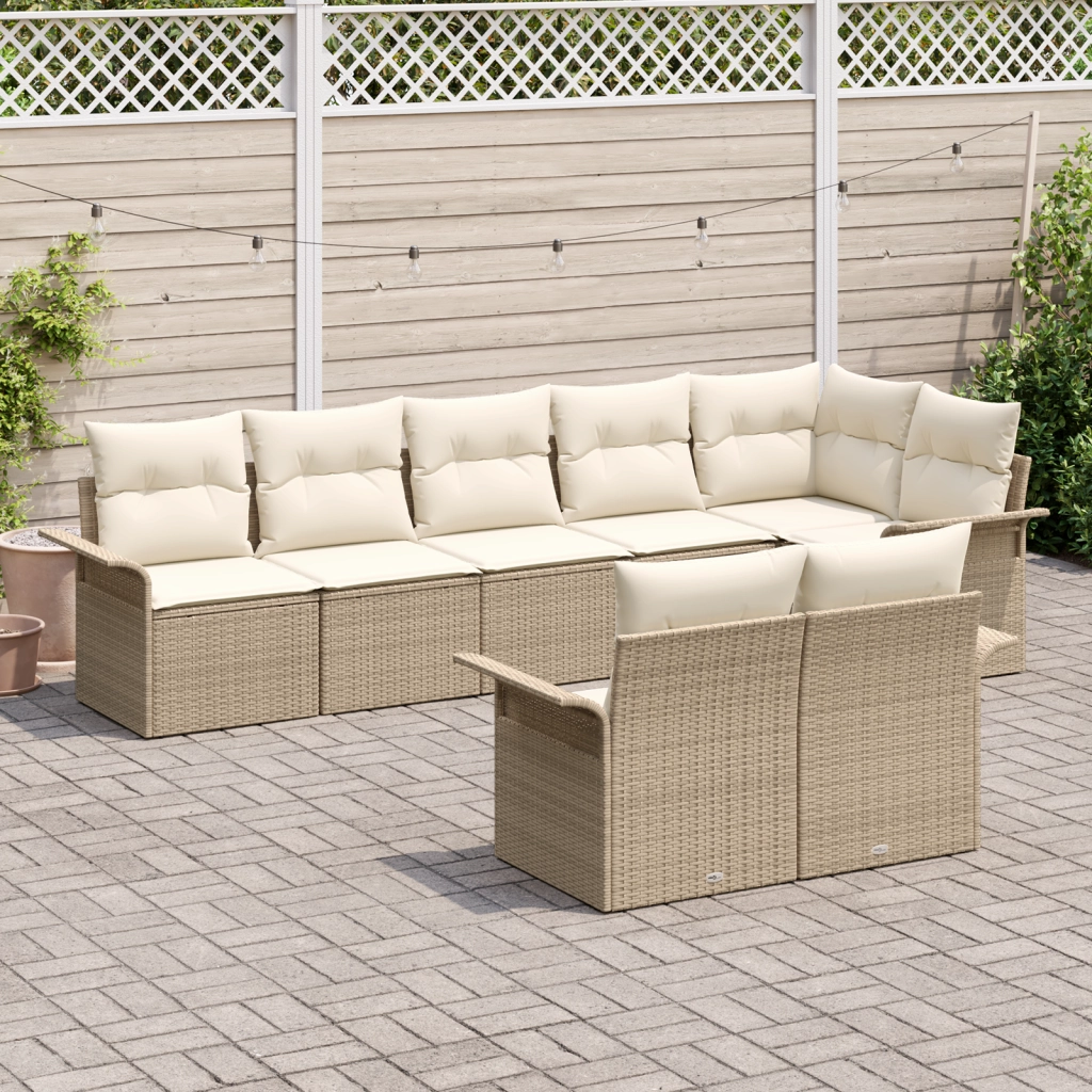 Set di Divani da Giardino 8 Pezzi con Cuscini Beige in Polyrattan