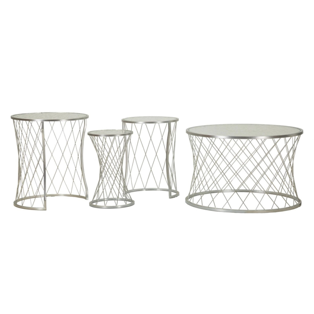 Set di Tavolini VKH571, Argento, Metallo, 70x70x45 cm