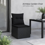 Garden Chair Without Armrests With Cushion, Black Poly Rattan