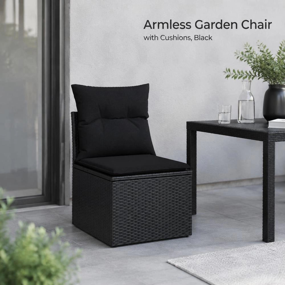 Garden Chair Without Armrests With Cushion, Black Poly Rattan