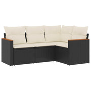 Set Divani da Giardino 4 pz | Set Salotto da Giardino con Cuscini Nero in Polyrattan
