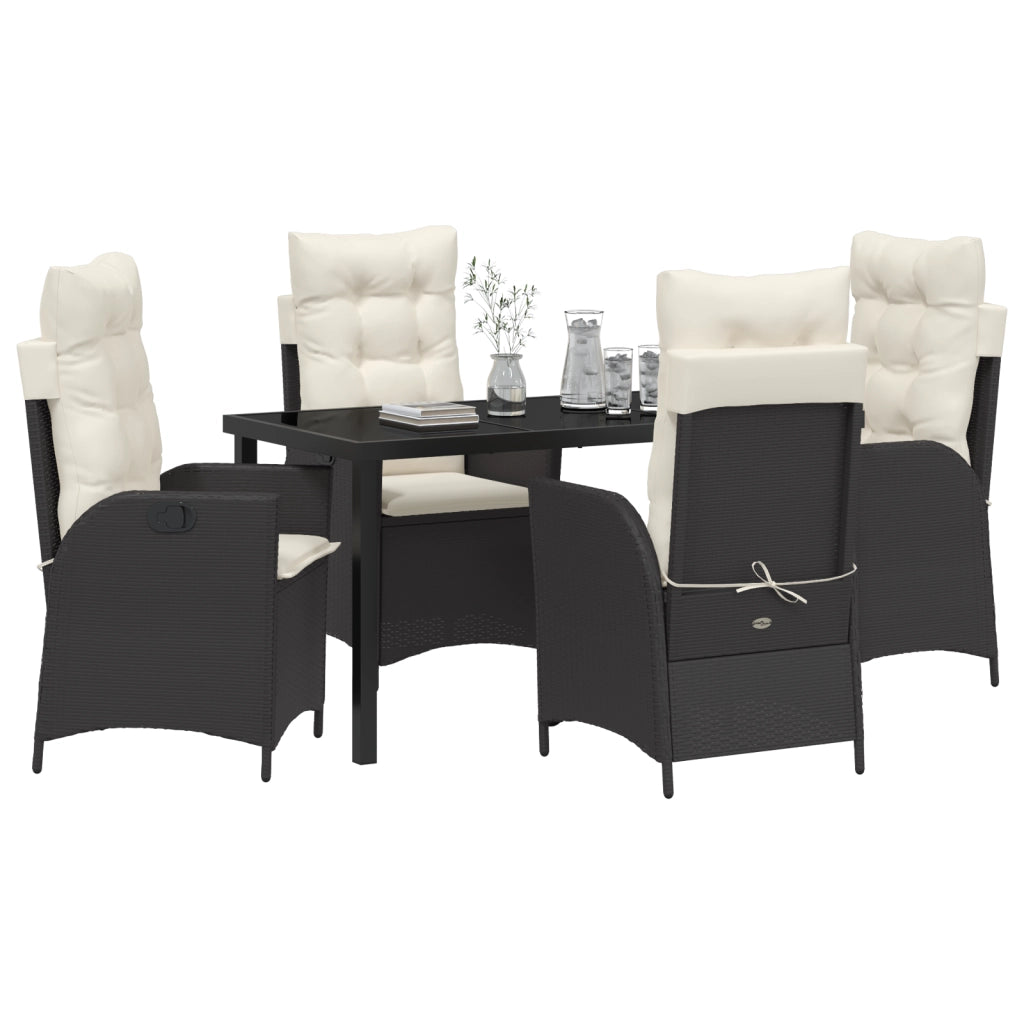 Set da pranzo da giardino 5 pezzi con cuscini in polyrattan nero