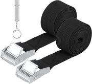 Pacco di 2 Cinture di Legatura Corti - Nere 25 mm x 3,5 m Cinture di Legatura per Veicoli - Cinture di Legatura Adattabili con Ratchet per Bicicletta, Motociclo, Auto, Bagaglio, Campeggio, con Fischietto