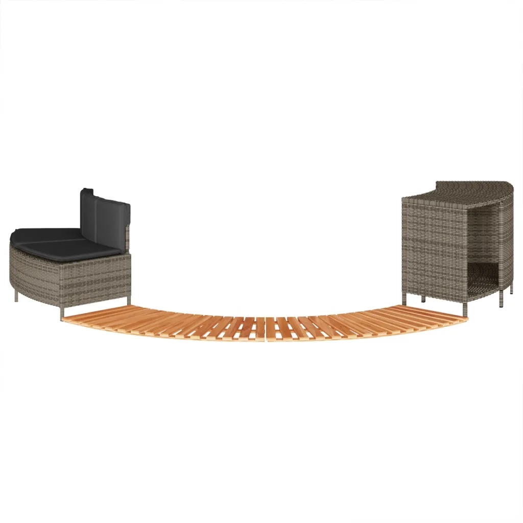 Bordo per Spa Grigio in Polyrattan e Legno Massello di Acacia 365615
