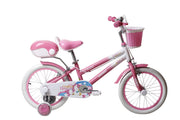 Bicicletta per Bambine Unicorn 14 Pollici con Stabilizzatori Bauletto e Cestino Rosa Rosa