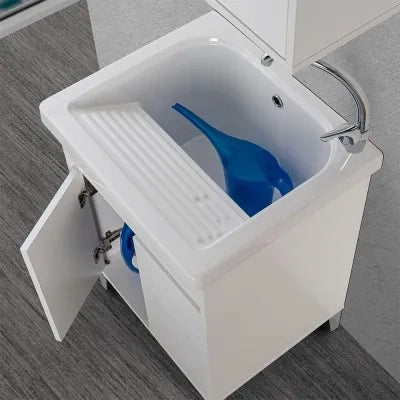 Mobile lavatoio 60x50 cm linea Way bianco lucido con vasca e strofinatoio